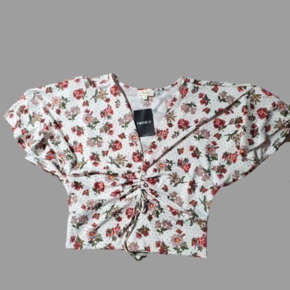 Floral Drawstring front Crop top XL - Picture 2 of 7